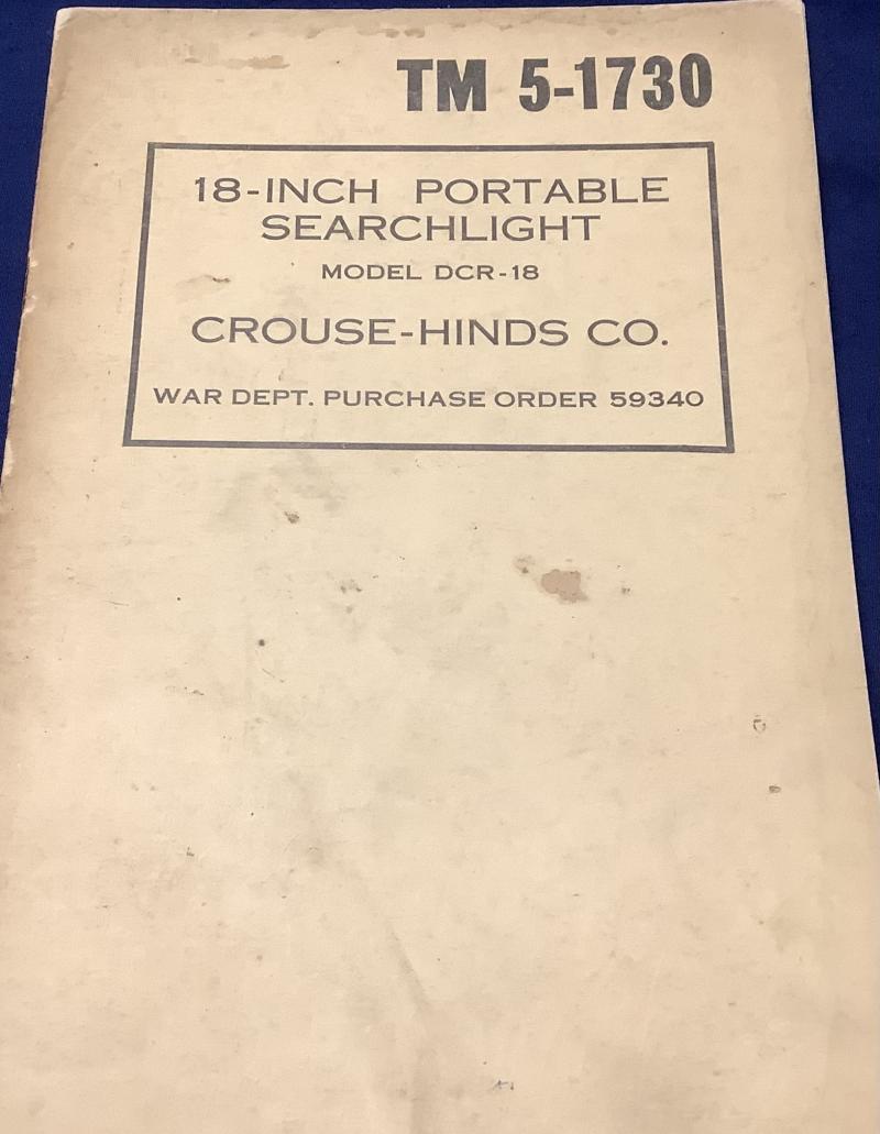 WWII BOOKLET TM-5-1730 PORTABLE SEARCHLIGHT