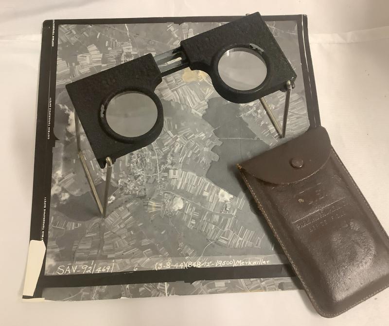 WWII USAAF POCKET STEREOSCOPE CASE AND AERIAL PHOTOGRAPH