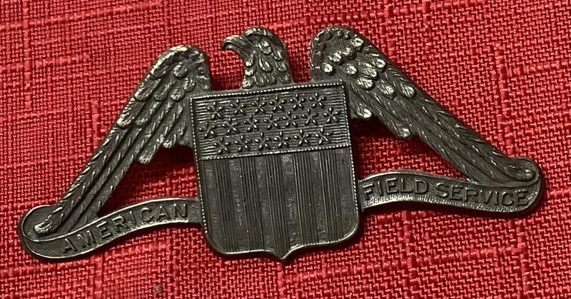 WWI AMERICAN FIELD SERVICE AMBULANCE DRIVER HAT BADGE